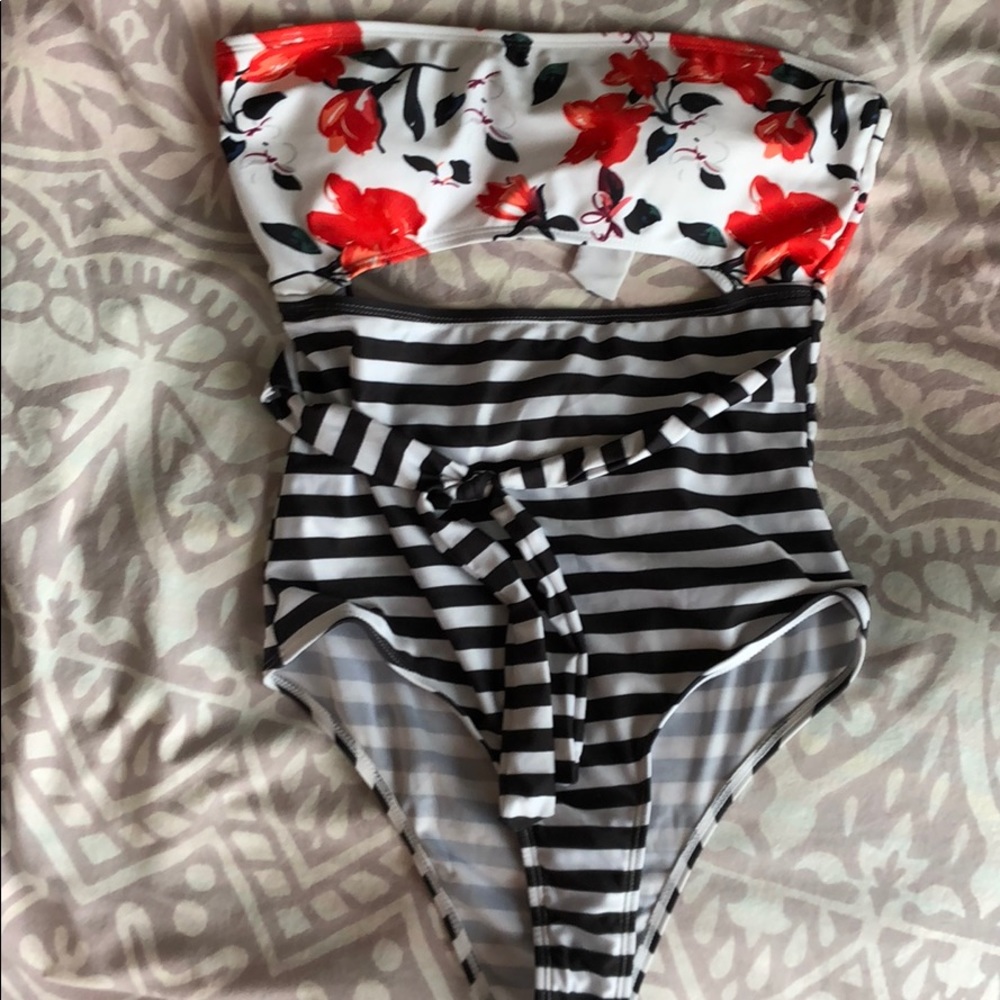 Striped and floral one piece!